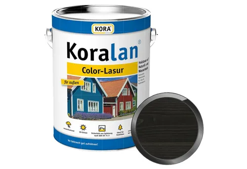 KORA Lasur Koralan Color-Lasur - 2.5 Ltr - Hochwertige Color-Lasur in EBENHOLZ für langlebige Oberflächenveredelung, ideal für Holz im Innen- und Außenbereich, schützt und verleiht eine ansprechende Optik.