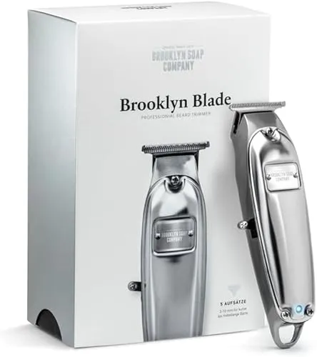 Brooklyn Soap Company - Brooklyn Blade Barttrimmer USB-C - Profi Bartschneider für Herren - Edelstahl Trimmer mit 5 Aufsätzen - Elektrischer Bart Rasierer für kurze bis mittellange Bärte