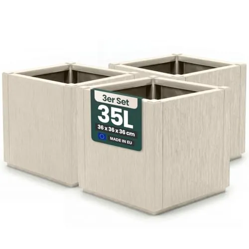 Kreher® XL Pflanzkasten Blumenkasten aus robustem Kunststoff, Beige (3er Set) - Stylischer Pflanzkasten für Garten, Terrasse und Balkon – bietet viel Platz für Ihre Pflanzen. Wetterbeständig und langlebig, ideal für jede Jahreszeit. Set mit 3 Kästen in schmaler Form, perfekt für kreative Gestaltung.