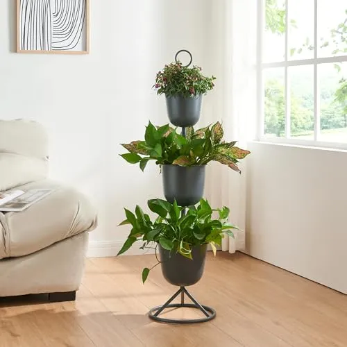[en.casa] Blumenständer Alphen mit 3 Pflanztöpfen – Eleganter Pflanzenständer aus Metall - Pflanzenregale: Hochwertiger Blumenständer aus robustem Metall, ideal zur stilvollen Präsentation Ihrer Pflanzen und zur Schaffung einer grünen Oase in jedem Raum.