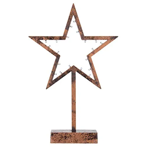 LED warm weiß Dekoleuchte Stern Rahmen bronzefarben Batterie Timer Höhe 38,5 cm Dekostern Weihnachtsdeko Weihnachtsstern mit Sockel 20