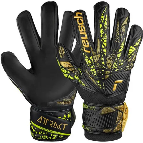 Reusch Attrakt Infinity Finger Support Junior Torwarthandschuhe - Torwarthandschuhe für Kinder, optimal für Kunstrasen mit hochwertigem Latex für perfekte Griffigkeit und zuverlässigem Fingerschutz.