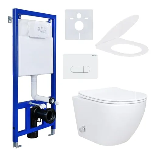 Aloni Hänge WC mit Spülrandloser Technologie - Bidet-Armaturen mit integrierter Kalt-/Warmwasserarmatur und Soft-Close Deckel für höchsten Komfort und Hygiene.