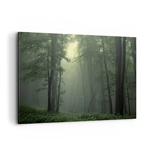 Bilder auf Leinwand 100x70cm Leinwandbild mit Rahmen Wald Nebel Baum Groß Wanddeko Bild Schlafzimmer Küche Deko Wandbilder Dekoration Wohnzimmer Wall Decor Canvas Wand Kunstdruck Art AA100x70-3543