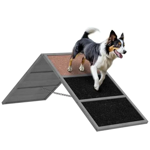 PawHut Hunde Agility Steg – Höhenverstellbare Trainingsrampe - Höhenverstellbare Agility-Rampe für Hunde bis 40 kg. Rutschfeste Oberfläche sorgt für sicheren Halt und fördert die Agilität Ihres Hundes. Ideal für Garten und Training!