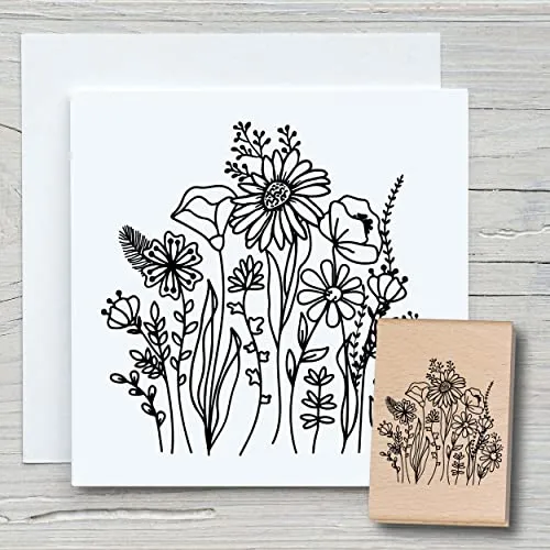 NEWSTAMPS Stempel kleine Blumenwiese Motivstempel groß aus Holz & Gummi zum Karten und Geschenke basteln, Holzstempel für Blumen, Pflanzen, Floral, Gräser, Scrapbook, Textilstempel, Deko, Kinder