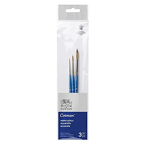 Produktbild Winsor & Newton 5390607 Cotman Aquarell Synthetikhaar 3 Pinsel im Set mit exzellenter Sprungkraft, Farbtragekraft und Punktgenauigkeit -3 Rundpinsel Nr. 0, 4, 8