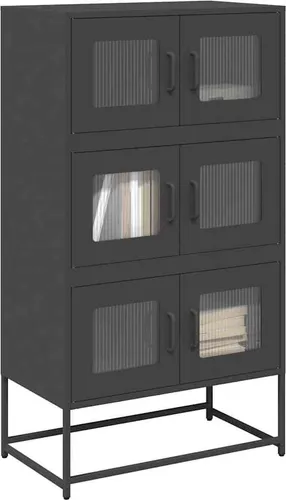 vidaXL Highboard Schwarz 68x39x123 cm aus Stahl - Stylisches Highboard in Schwarz mit 6 Fächern, ideal für praktischen Stauraum und dekorative Akzente in deinem Zuhause. Robuster kaltgewalzter Stahl sorgt für hohe Stabilität und Langlebigkeit.