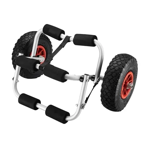 Wiltec Faltbarer Alu Kanuwagen bis 45 kg - Transportwagen für Kanus, Kajaks und Boote mit robustem Aluminiumrahmen, faltbarem Design und großen Luftreifen für einfache Mobilität auf verschiedenen Geländearten.