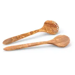 Continenta Salatbesteck No. 1 aus Olivenholz - Exklusives Salatbesteck aus hochwertigem Olivenholz, handgefertigt und mit natürlichen Ölen veredelt. Die große designte Laffe sorgt für ein stilvolles Servieren.