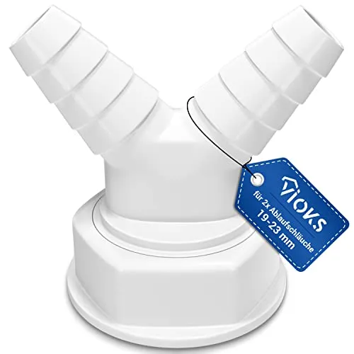 VIOKS Waschmaschine Abfluss Adapter mit Rohrgewinde Abmessungen 1 1/2 Zoll Schlauchanschluss & Y-Verteiler Waschmaschine Geschirrspüler Anschluss Ablauf - Abfluss Set, Kunststoff
