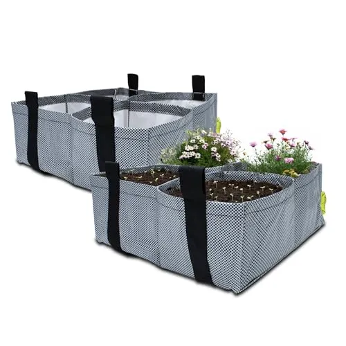 Spetebo Pflanzentasche mit 4 Fächern - 2er Set/je 40 x 40 cm - Hänge Blumentopf für Balkon und Geländer - Pflanzen Blumen Kräuter Beutel Tasche Topf