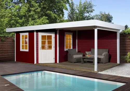 weka Designhaus 213 B Gr.1 - 5-Eck Gartenhaus in Schwedenrot - Gartenhäuser, Geräteschuppen & Carports – hochwertiges und stilvolles 5-Eck Gartenhaus in auffälligem Schwedenrot, ideal für Ihren Garten.