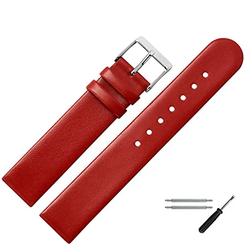 MARBURGER Uhrenarmband 14mm Leder Rot Silber - Montage Set 7611440000120