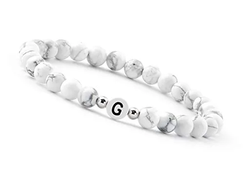 GD GOOD.designs Pärchen Armband mit Buchstaben G | Partnerarmband aus Howlith Perlen (Buchstabe G)