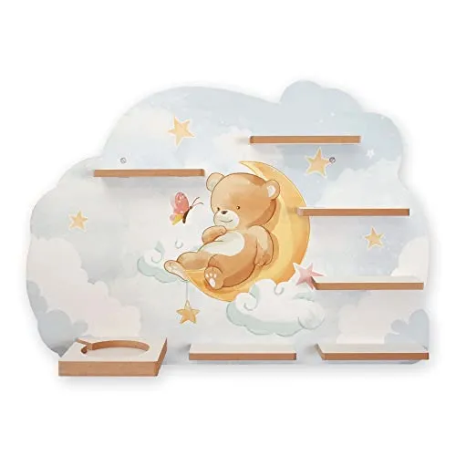 Regal „Teddybär & Sterne“ für Toniebox und Tonies - Bezauberndes Kinderzimmerregal aus strapazierfähigem MDF mit 40 Metallplättchen für die flexible Befestigung von Tonies. Fröhliches Design und hochwertige Verarbeitung – perfekt für Ordnung im Spielzimmer!