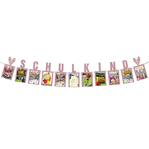 Produktbild Oblique Unique Schulkind Girlande für Jungen und Mädchen mit Platz für eigene Fotos Banner für Schuleinführung Einschulung Schulanfang Schulstart Hänge Deko Dekoration (Schulkind Rosa)