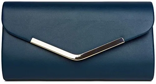 styleBREAKER Clutch Abendtasche Dunkelblau - Elegante Damen-Clutch im modernen Envelope Design mit edler Zierleiste aus Metall und abnehmbarer Kette für vielseitige Tragemöglichkeiten. Perfekt für besondere Anlässe.