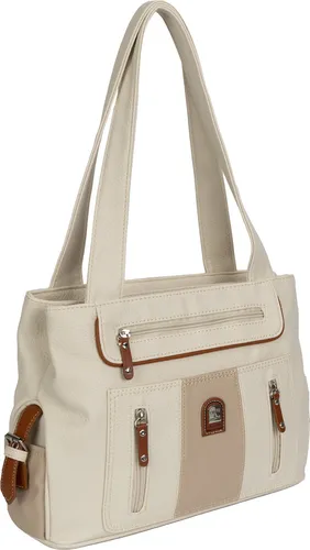 Damen Tasche Schultertasche Shopper Henkeltasche Leder Optik BEIGE-TAN - Umhängetasche mit zwei großen Hauptfächern und mehreren praktischen Fächern, aus hochwertigem, wasserabweisendem Kunstleder für maximalen Tragekomfort im Alltag.