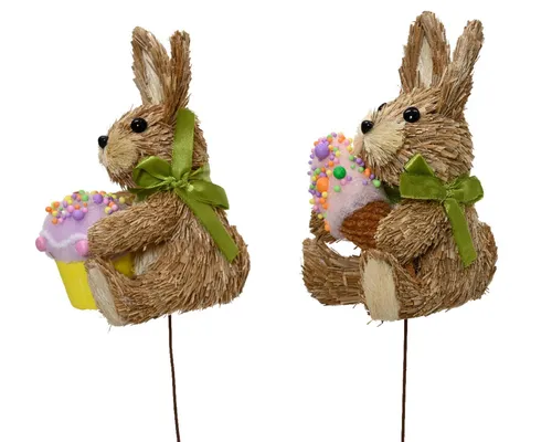 Decoris season decorations Osterhase, Dekofigur Hase am Stab 52cm mit Dessert 1 Stück sortiert Natur / Braun