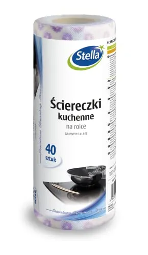 Stella Küchentücher Hochwertiges Wischtuch auf Rolle/ 40 stück/Küchenrolle Waschbar/Sehr Saugfähig/Farbe: Weiß mit Violetten Blüten/in der EU Hergestellt