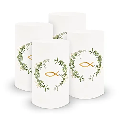 itenga 6X Windlicht Tischlicht aus Folie I Fisch Eukalyptus I 10cm I ideal als Tischdeko für Kommunion Konfirmation I geeignet für Teelichter oder LED-Kerzen