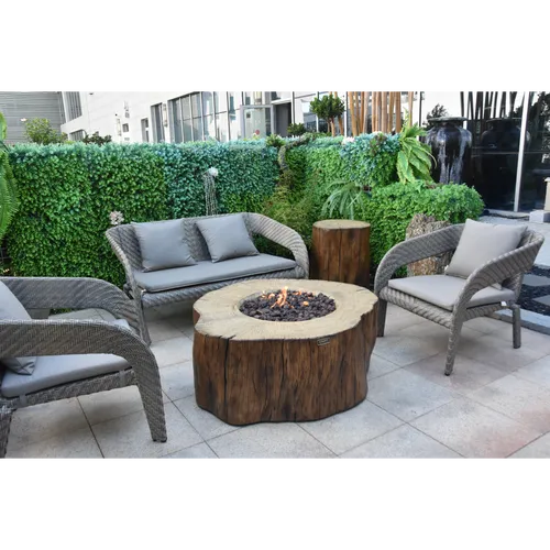Elementi Gasfeuerstelle Manchester - Baumstamm-Optik in Braun - Feuerschale für den Außenbereich aus Eco Stone mit 13,2 kW Leistung, ideal für gemütliche Abende im Garten. Inklusive Abdeckhaube und Lavasteinen.