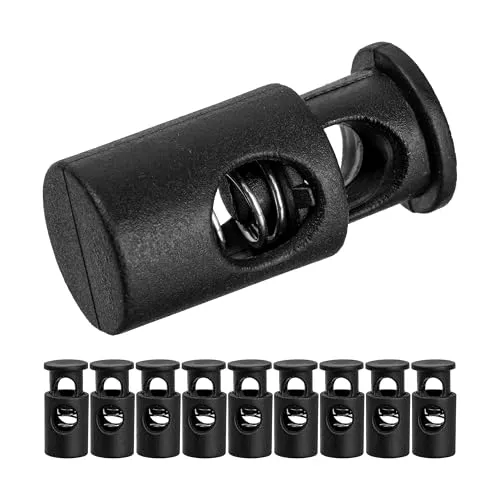 Kordel Stopper, 1-Loch, 10 Stück, Schwarz, für bis Ø 5 mm Kordeln, Band Klemme Jacke, Bekleidung, Rucksack, Gummikordel Stopper, Schnellverschluss Schnürsenkel, Schnur Rutsche, Tanka Kordelstopper