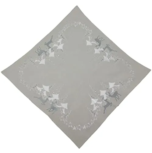 Tischdecke Weihnachten 85 x 85 cm Stickerei Natur Hirsch Weihnachtstischdecken Mitteldecke Dekorativ Tischdecken Leinenoptik Weihnachtsdeko Tischdeko
