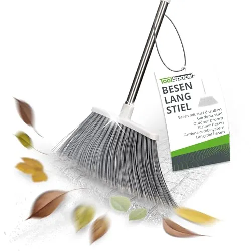 ToolSpace Besen mit Stiel Straßenbesen 38 cm Außen/Innen Handbesen mit 133cm Langem Stahl Stiel Teleskopstiel Draußen Gartenbesen Dicke Dichte Borsten Kehrbesen für Haushalt Terrasse Garage Lobby Hof