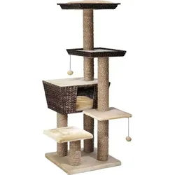 Ebi Kratzbaum Curacao 48x48x141 cm Beige - Kratzbaum für Katzen, aus robusten Materialien mit 5 Liegeflächen und Spielzeugen, ideal für stundenlangen Spielspaß und zur Krallenpflege.