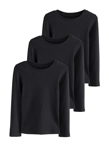 Next Langarmshirt 3er-Pack für Kinder - Schwarz (98/3 Jahre) - Bequeme gerippte Langarmshirts im praktischen 3er-Pack, aus 95% Baumwolle für angenehmen Tragekomfort, ideal für den Alltag.