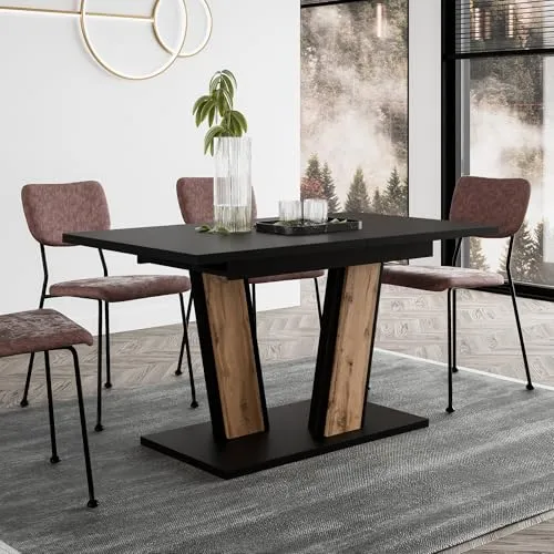 Home Collective Esstisch ausziehbar Tisch Küchentisch Esszimmertisch Ausziehtisch | erweiterbar bis 180 cm | modern Esszimmer Küche Wohnzimmer Möbel | 140-180x80x75 cm | Schwarz