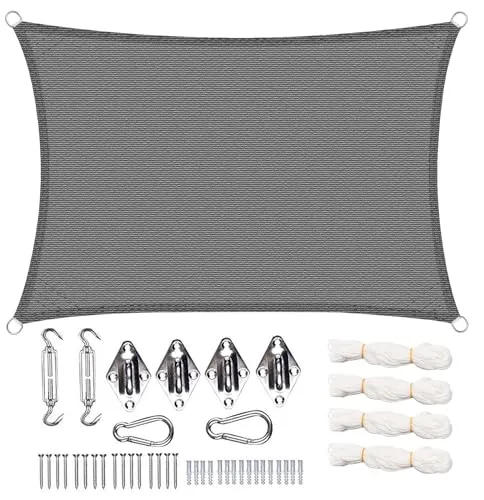 WOLTU Sonnensegel rechteckig 4x5m Sonnenschutz HDPE Durchlässig Atmungsaktiv Sonnendach UV Schutz mit Befestigung Set