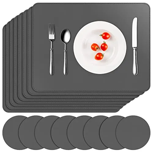APLKER Platzsets Abwaschbar 8er Set, Platzset Lederoptik Kunstleder Wasserdicht PVC Tischsets und Untersetzer, Platzdeckchen Leder für Hause Küche Restaurant, 16 x 12 Zoll