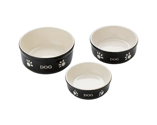 Nobby Hunde Keramiknapf DOG - 12x12x3,7 cm, stilvolles schwarz-beige Design für elegantes Fressen