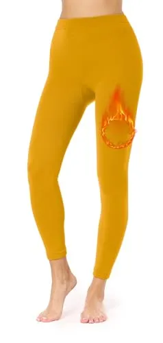 Merry Style Thermo Leggings Damen Gefütterte Thermoleggings Thermohose Damen Winter Leggings Damen Warm Outdoor Leggings für Damen Gefütterte MS-ATX-441 (Senf, 3XL/4XL)