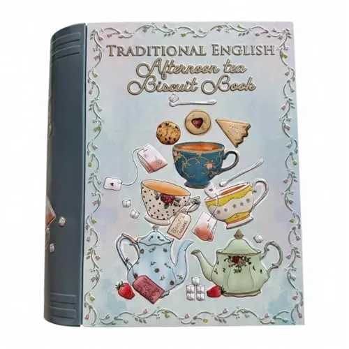 POWERHAUS24 Blechdose in Buchform Afternoon Tea Keks- & Teedose 24,5 cm x 21 cm x 9 cm, lebensmittelecht, Klassik-Edition, für Kekse, Scones, Shortbred, Teebeutel und mehr, Geschenk für Teeliebhaber