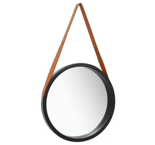 vidaXL Vintage Retro Wandspiegel mit Riemen, 40cm Schwarz - Dekorativer Wandspiegel im Vintage-Stil mit verstellbarem Kunstledergürtel für flexible Höhenanpassung, ideal für Flur oder Wohnzimmer.