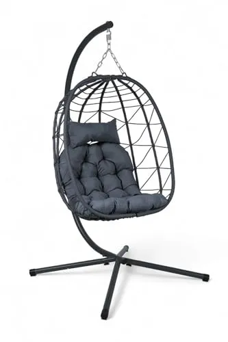 ALEOS. Rattan Geflecht Korb Hängesessel mit Gestell komplett inkl. großem dickem Polster, Indoor und Outdoor, Modell Milos