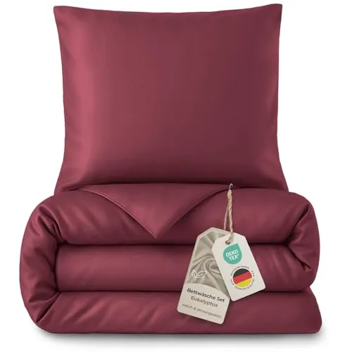 LAYNENBURG Premium Lyocell Bettwäsche 135x200 cm - kühlende Sommer-Bettwäsche (Bordeaux) - Erlebe erholsamen Schlaf mit unserer Lyocell Bettwäsche aus Eukalyptus. Sie sorgt für ein angenehmes Schlafklima und ist sanft zur Haut. Pflegeleicht und nachhaltig, ideal für heiße Nächte.