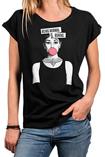 MAKAYA Witzige Damen Shirt mit Sprüchen - Audrey Sommer Top Gorße Größen Oversize Tunika Lustige Print Shirts Schwarz XXXXL