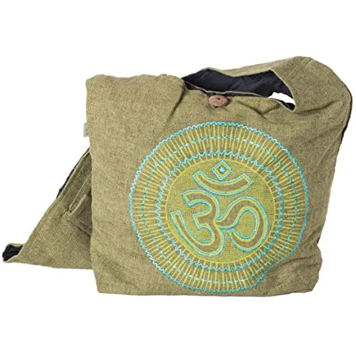 Vishes - Umhängetasche Stoff Beuteltasche Schulterbeutel Damen Beutel Herren Langer breiter Tragegurt Om Unisex Olive