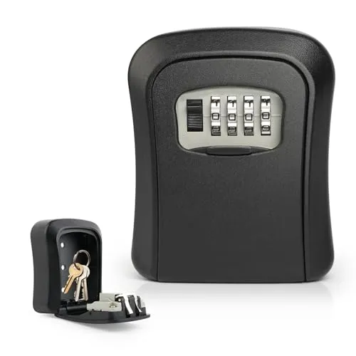 UKOFEW Wasserdicht Und Rostfrei Schlüsselkasten, Schlüsselbox mit 4-Stellige Zahlen, Schwarz Schlüsselsafe
