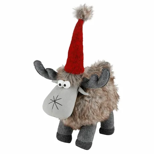 Deko-Rentier mit roter Mütze 29x25x44cm Grau/Braun Weihnachten Dekoration Winter