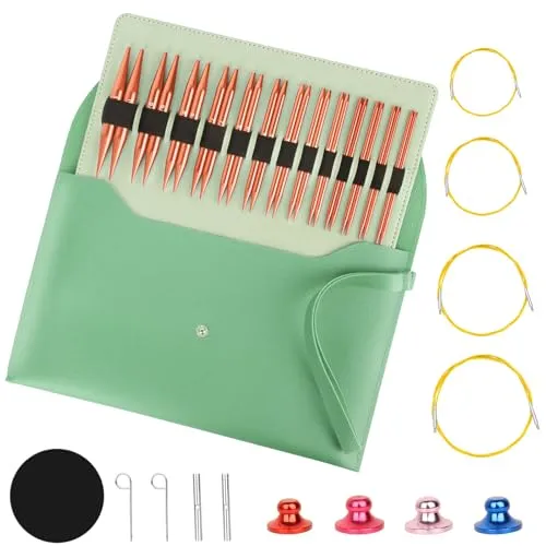 Rundstricknadel Set Austauschbar, 13 Paare, 3-10 mm, Professionelles Strickzubehör Set für Anfänger & Erwachsene, Einfache Bedienung, Stricker Geschenk Rot(Green)