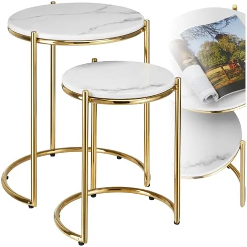 tectake® Couchtisch rund 2er Set in gold von tectake
