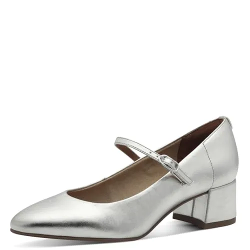 Tamaris Pumps Damen Vegan Elegant Metallic, EU 36 - Die Tamaris Pumps vereinen elegantes Design mit hohem Tragekomfort. Dank der TOUCH-IT Funktion und der weichen Decksohle genießen Sie jeden Schritt. Der stilvolle Blockabsatz bietet stabilen Halt und der Schließeverschluss erleichtert das An- und Ausziehen.