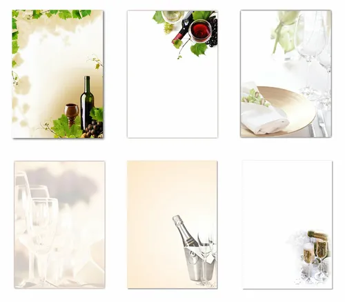 Blatt Motivpapier Briefpapier Set Wein Geschirr Gläser Sekt (Gastro-5239) 6 x 5