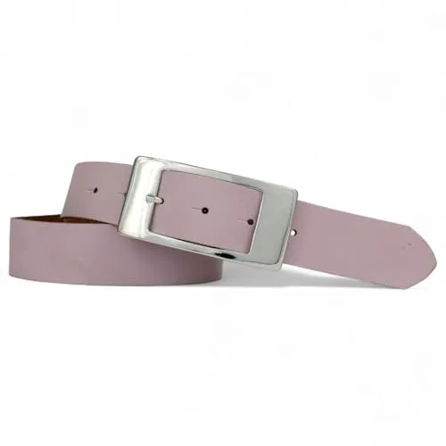 FRONHOFER Damengürtel echtes Rindsleder ca. 3,5 cm breit, rechteckige Dornschnalle 9 x 4,5 cm (Zamak leicht glänzend), extra flach geschnitten, wechselbar per Druckknopf, für Jeans und Taille